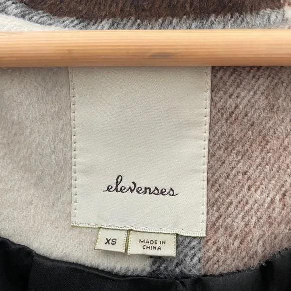 Anthropologie Elevenses Hampden Brown Plaid Hooded Wool Coat XS - Picture 2 of 11